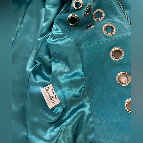 Vintage CACHE Turquoise Suede Leather Jacket w/Silver Gromets Size 4 - Picture 5 of 6